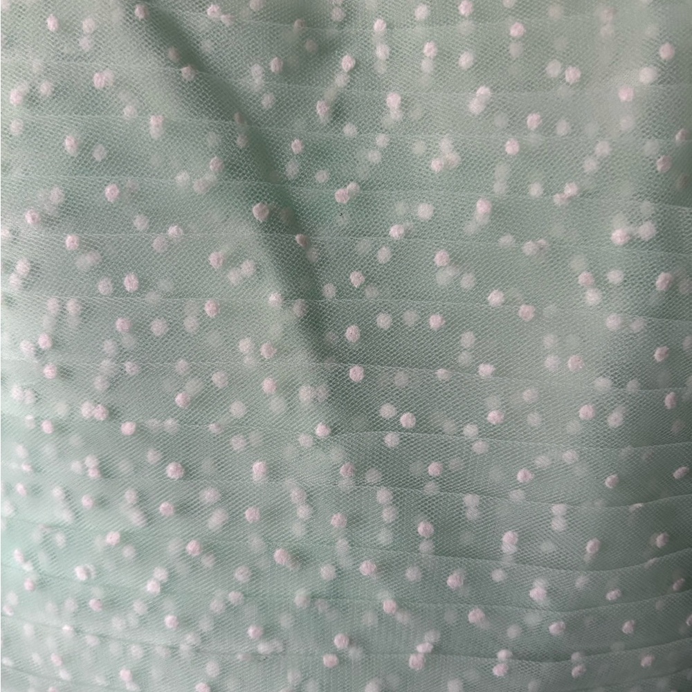 Vintage-Style Mint Green Midi Dress with Sheer Polka Dot Overlay - Picture 4 of 13